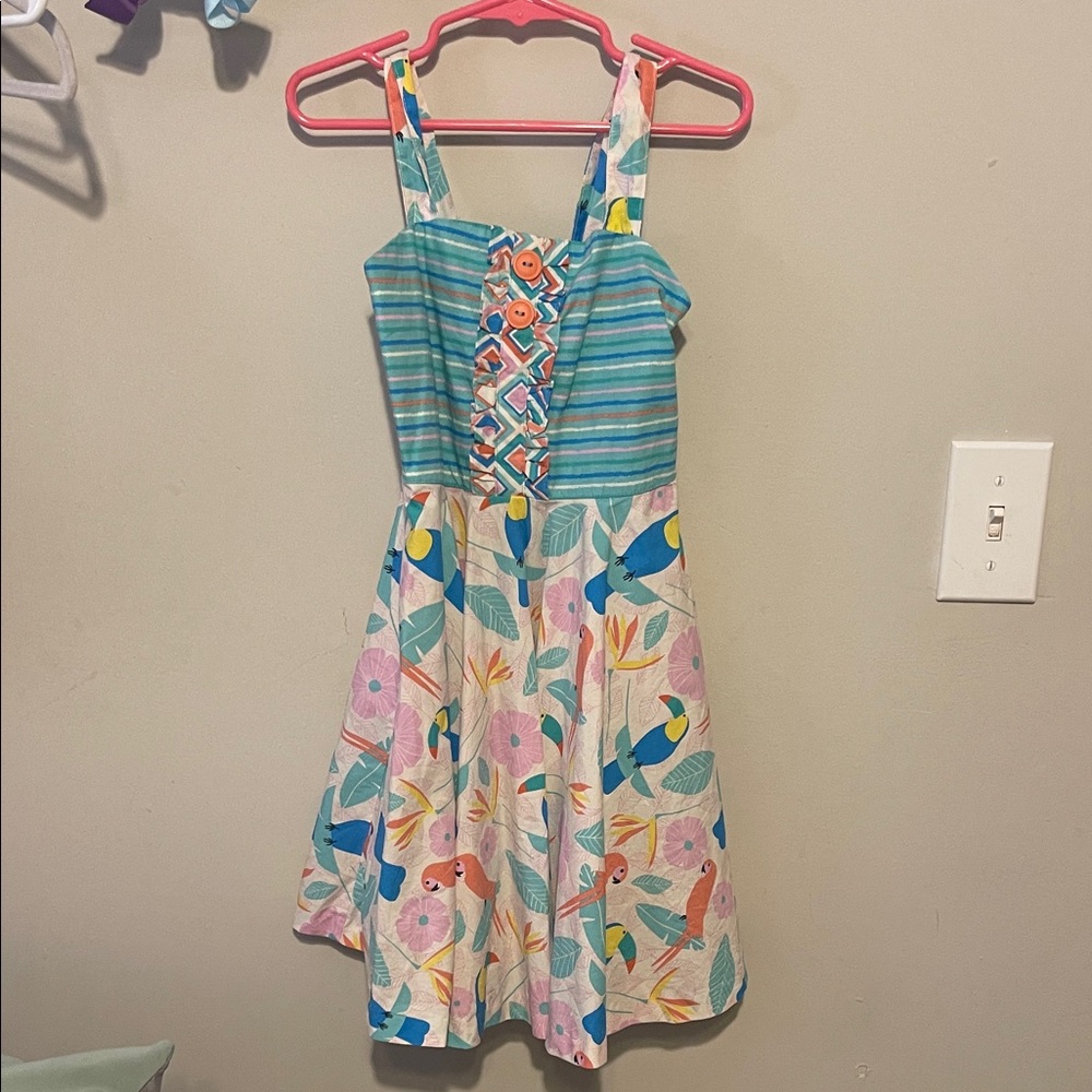 Eleanor Rose Blue Striped and Floral girls dress parrot 6-7